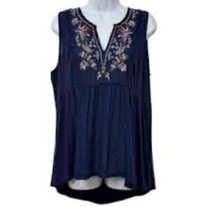 Knox Rose Navy‎ Embroidered Sleeveless Blouse